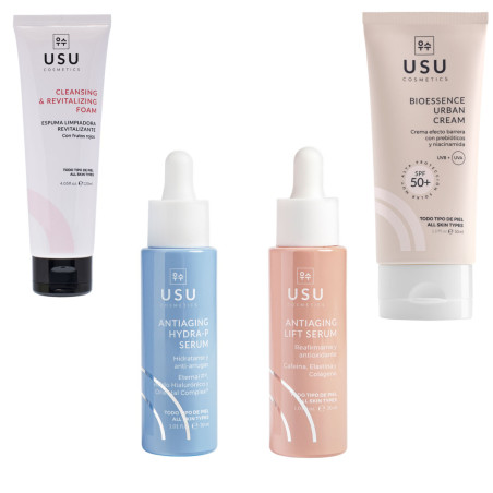 Usu Cosmetics Rutina Sin arrugas Limpieza + Serum Antiedad Hidratante + Protección