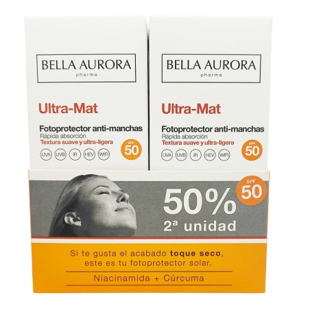 Pack Bella Aurora Fotoprotector Ultra Mat Anti-Manchas SPF50 50ml + 50ml Duplo Promocion