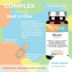 Nutralie Brain Complex Ginkgo Biloba Bacopa Monnieri Colina L-Tirosina Ginseng + Vitaminas 60 Cápsulas