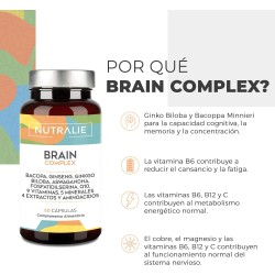 Nutralie Brain Complex Ginkgo Biloba Bacopa Monnieri Colina L-Tirosina Ginseng + Vitaminas 60 Cápsulas