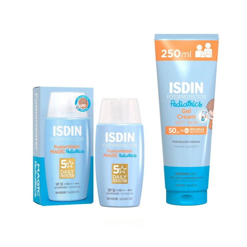 Fotoprotector Isdin Pack Fusion Water Pediatrics SPF 50 50ml + Gel Crema Pediatrics SPF 50 250ml