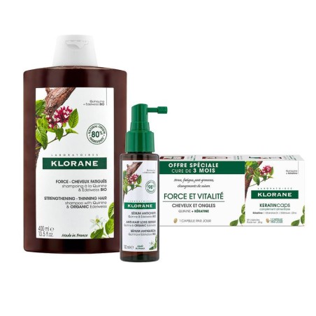 Klorane Rutina Anticaida Quinina Completa Champú 400ml + Serum 100ml + 90 Cápsulas Anticaida