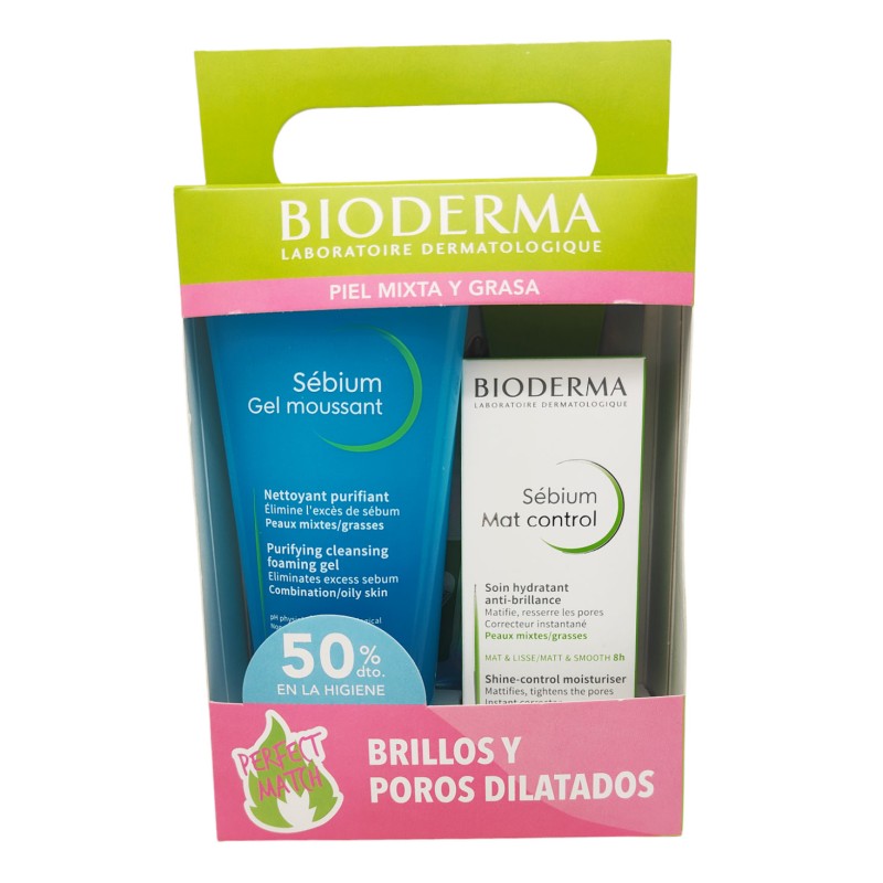 Bioderma Pack Brillos y Poros Dilatados Sébium Gel Limpiador 200 ml + Sébium Mat Control 30 ml