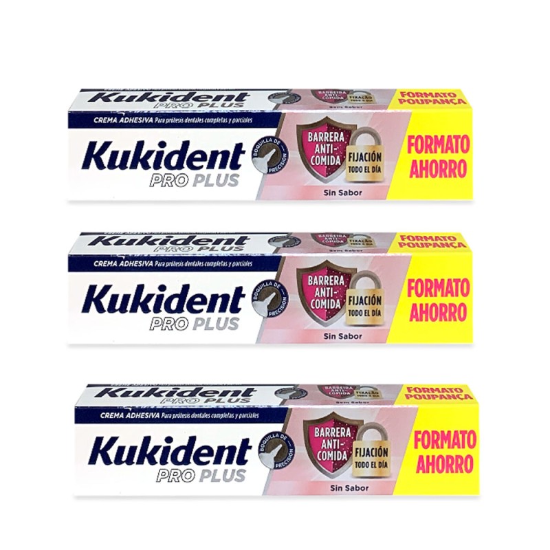 KUKIDENT Pro Plus Sellado Barrera Anticomida Sin Sabor 57g + 57g + 57g Triplo Pack