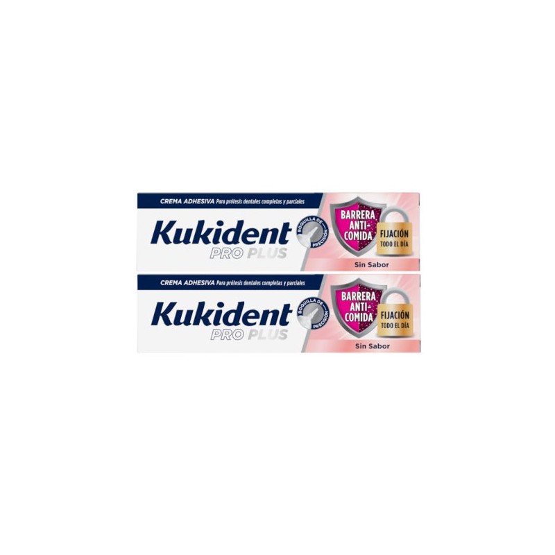 KUKIDENT Pro Plus Sellado Barrera Anticomida Sin Sabor 40g + 40g Duplo Promocion