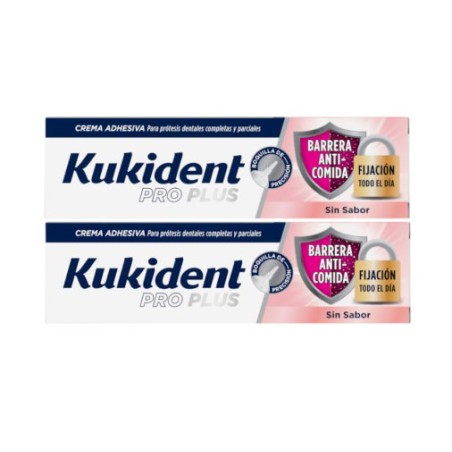 KUKIDENT Pro Plus Sellado Barrera Anticomida Sin Sabor 40g + 40g Duplo Promocion