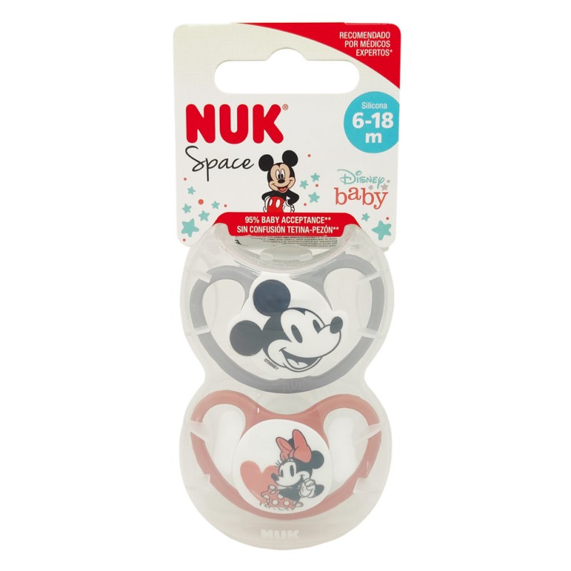 Nuk Chupete Silicona Mickey 6-18 Meses Gris- Rosa 2 Unidades