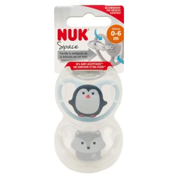 Nuk Chupete Silicona Space 0-6 Meses Azul Gris 2 Unidades