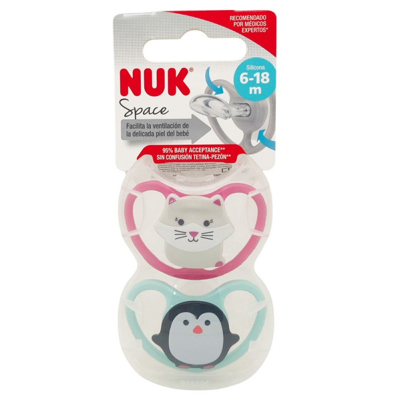 Nuk Chupete Silicona Space 6-18 Meses Rosa Verde 2 Unidades