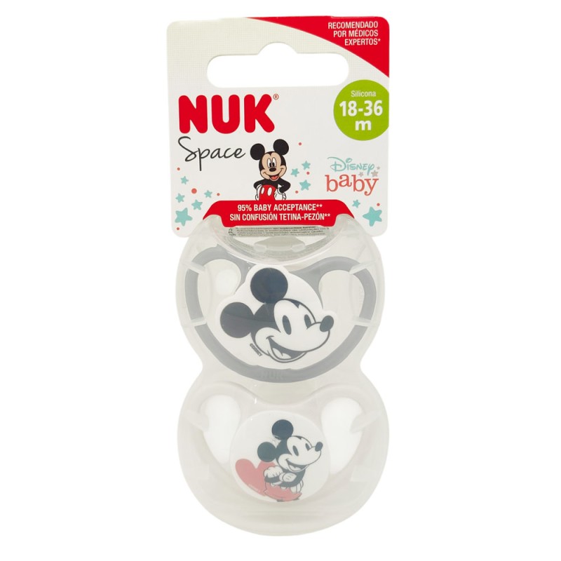 Nuk Chupete Silicona Mickey 18-36 Meses Gris- Blanco 2 Unidades