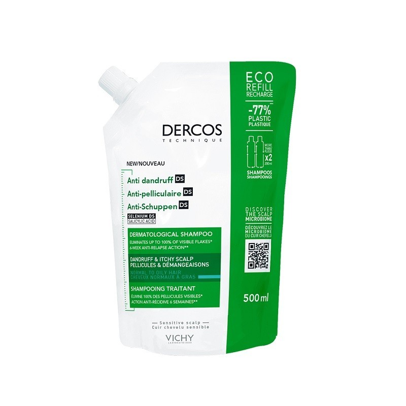 Dercos Champú Anticaspa Cabello Normal Graso Eco Recarga 500ml