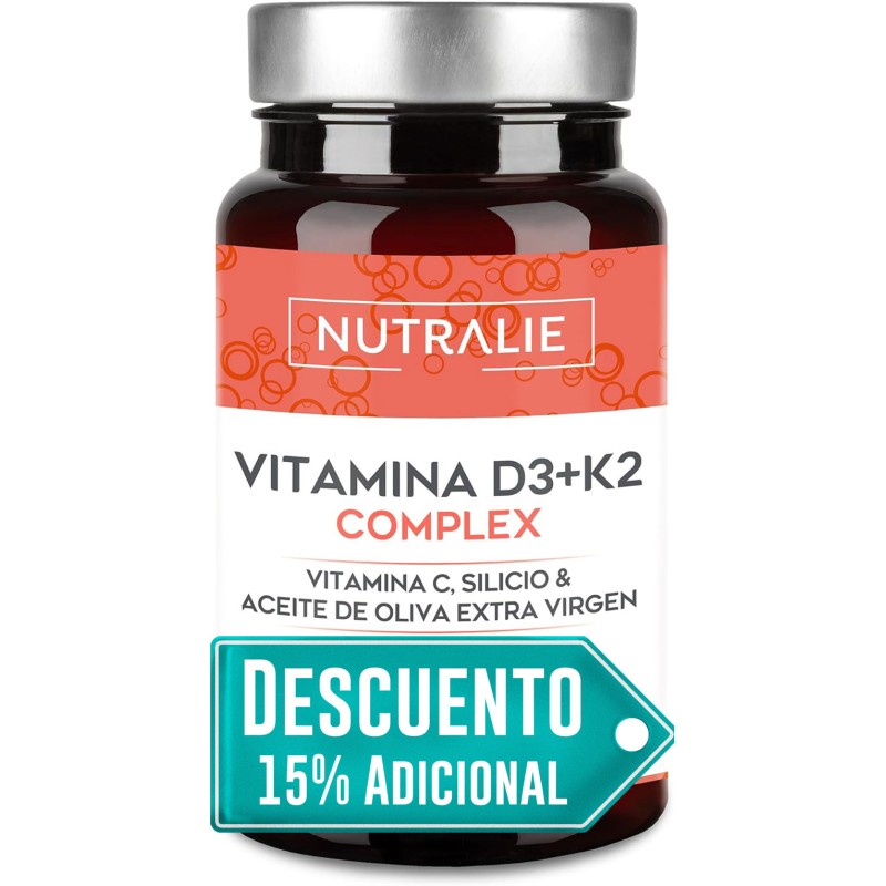 Nutralie Vitamina D3 + K2 Complex 10000 UI con Vitamina C 60 Cápsulas