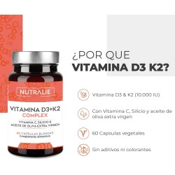 Nutralie Vitamina D3 + K2 Complex 10000 UI con Vitamina C 60 Cápsulas